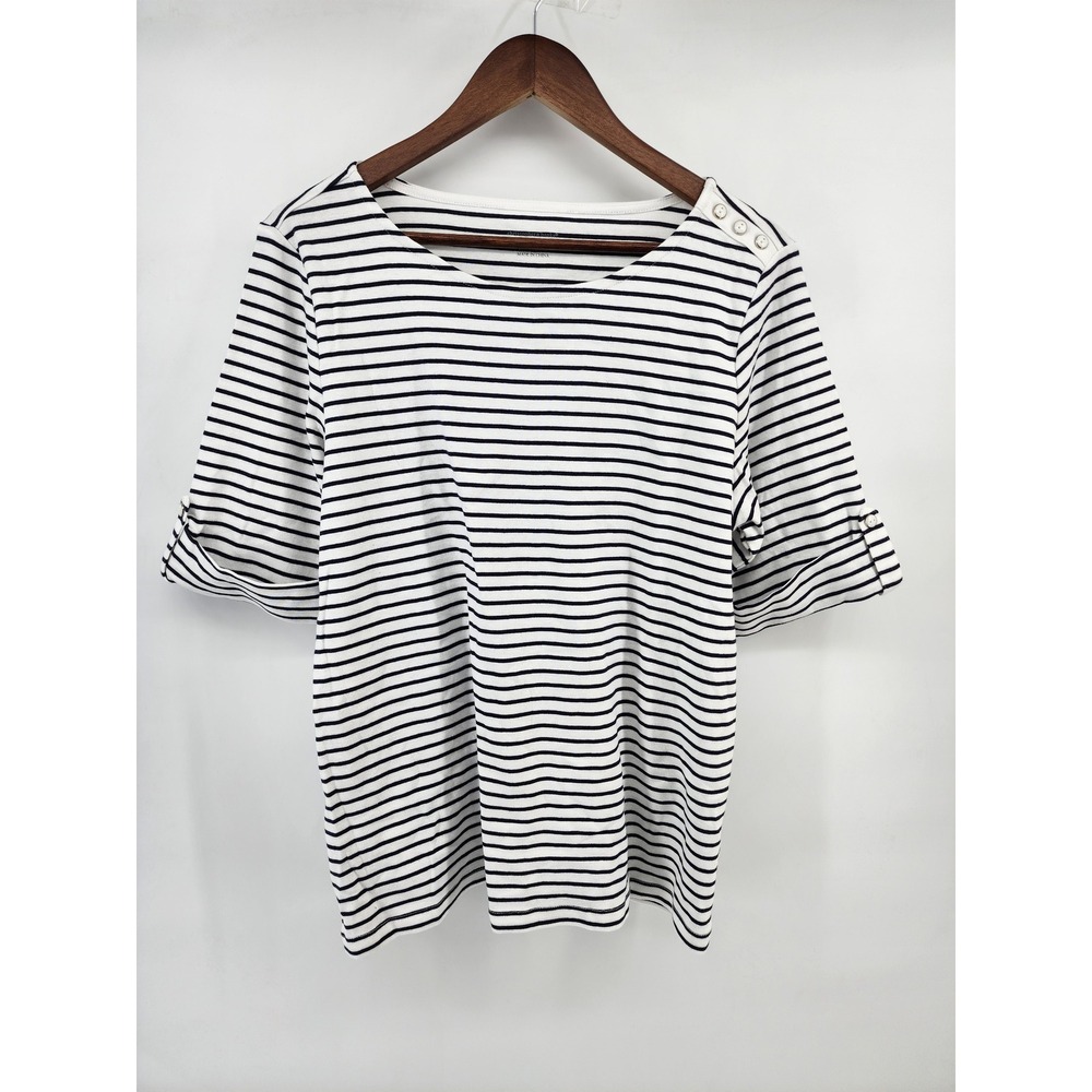 Christopher & Banks Womens XL Striped Short Sleeve Cotton Knit Top White Black
